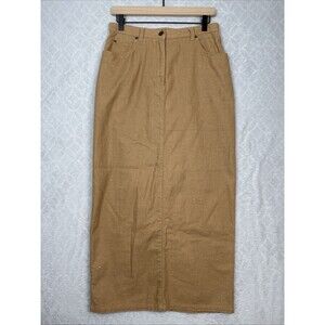 Vtg Linen Blend Maxi Skirt 10 Tan Minimalist Western Preppy Modest Cottagecore